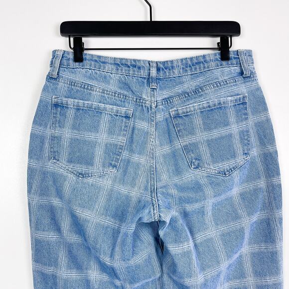 BP Nordstrom Womens 30 Cotton High Rise Straight Leg Jeans Blue Checks - Picture 5 of 10